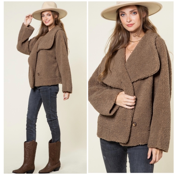 LAST 1❗️NEW IN By VERY J  Cozy Chic Mocha Sherpa Oversized Teddy Coat Jacket - Picture 2 of 11